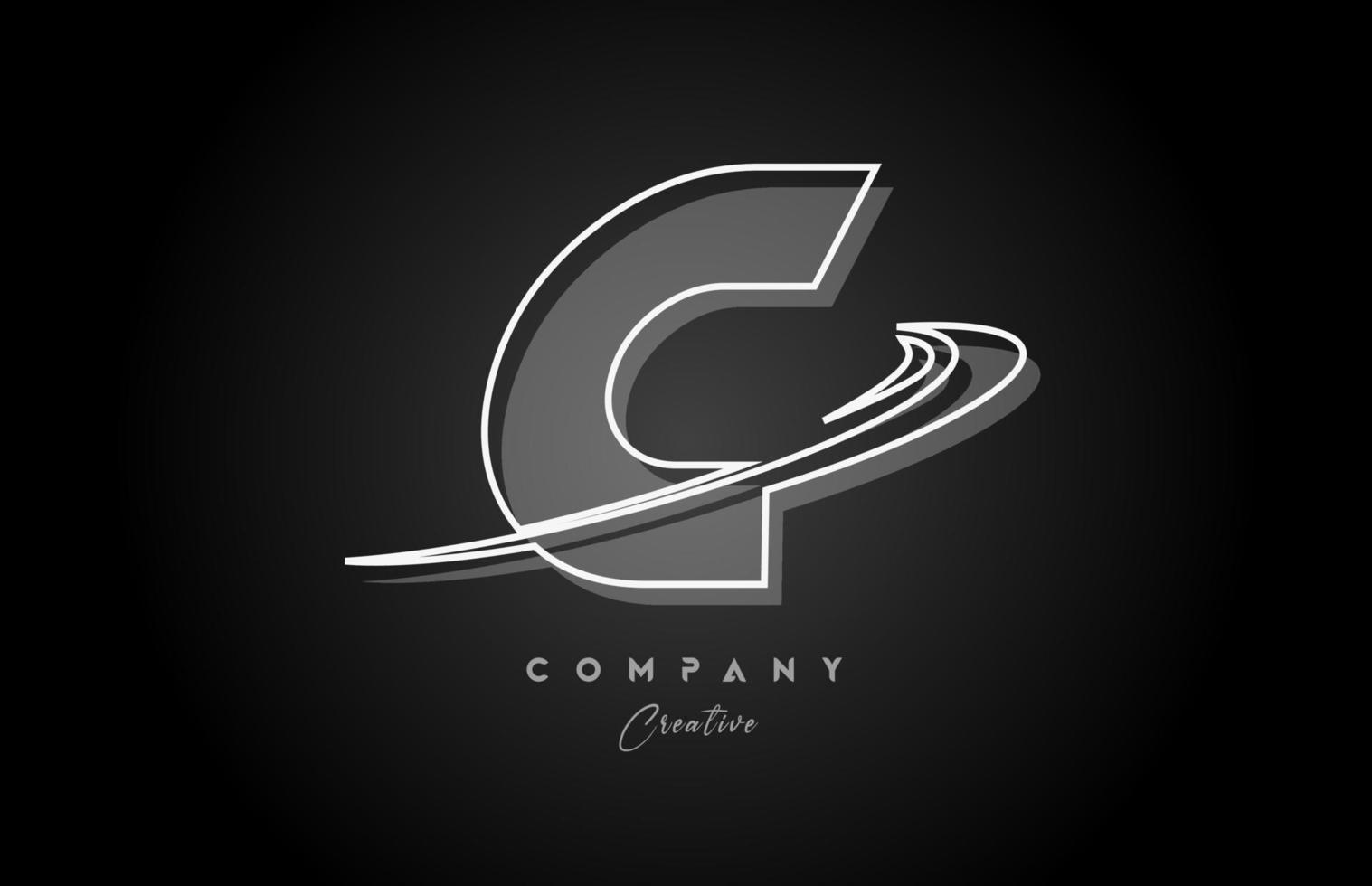 black and white C line alphabet letter logo icon design with swoosh and