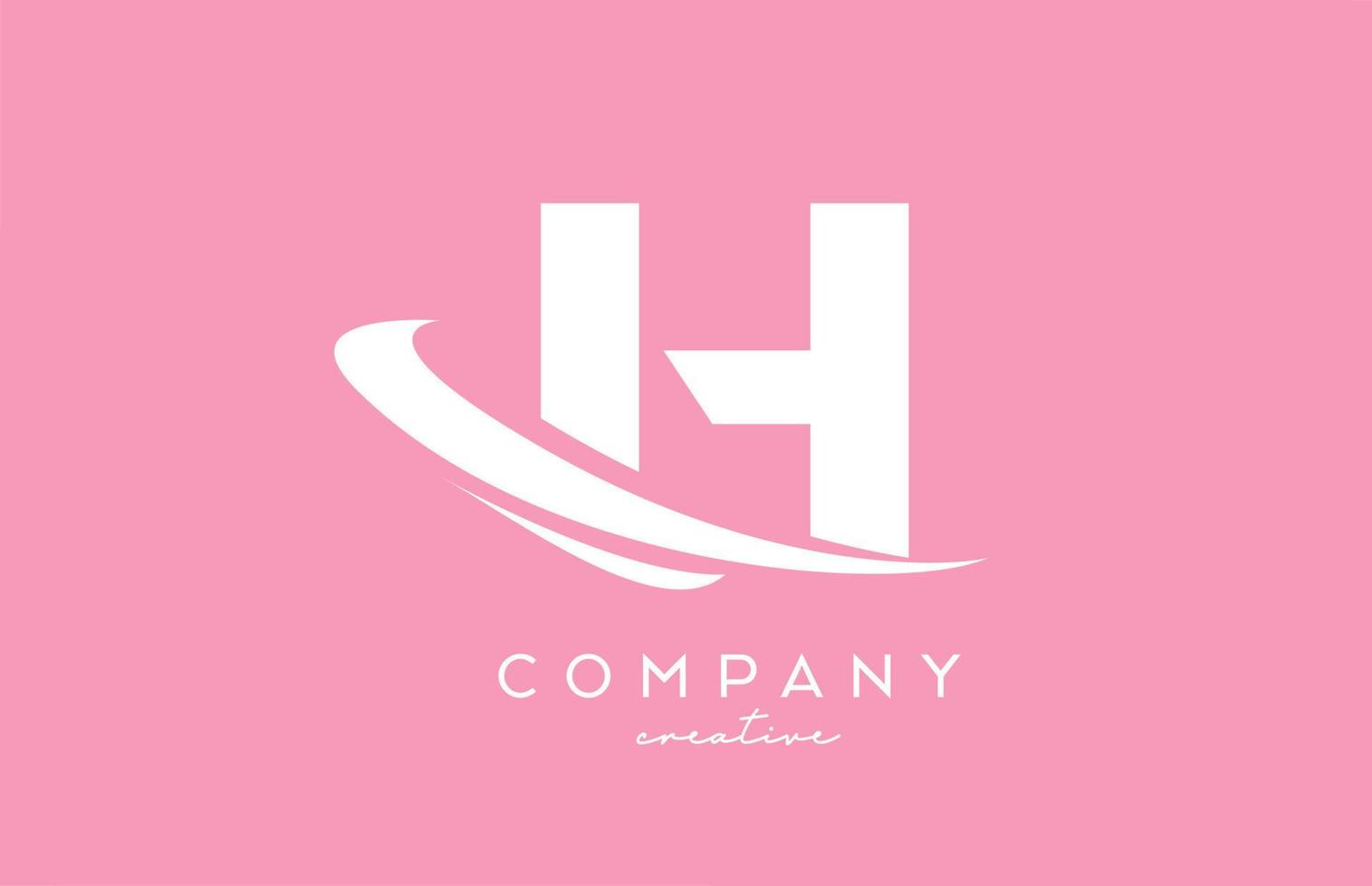 pink white H alphabet letter logo icon with swoosh. Creative template design for business and company vector