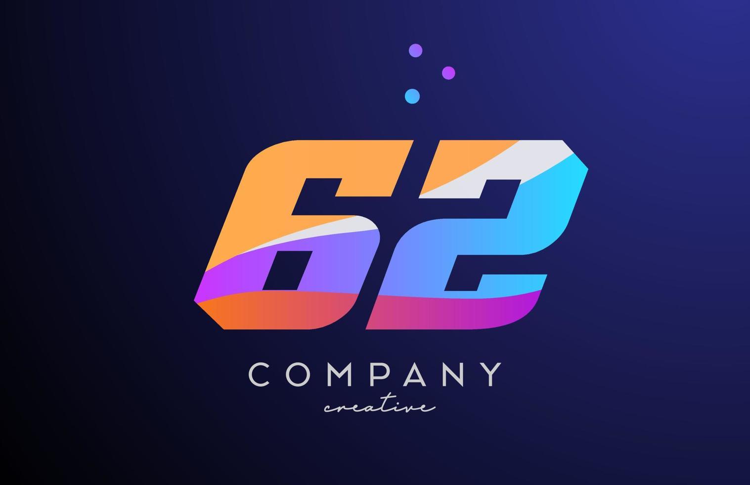 de colores número 62 logo icono con puntos amarillo azul rosado modelo diseño para un empresa y negocios vector