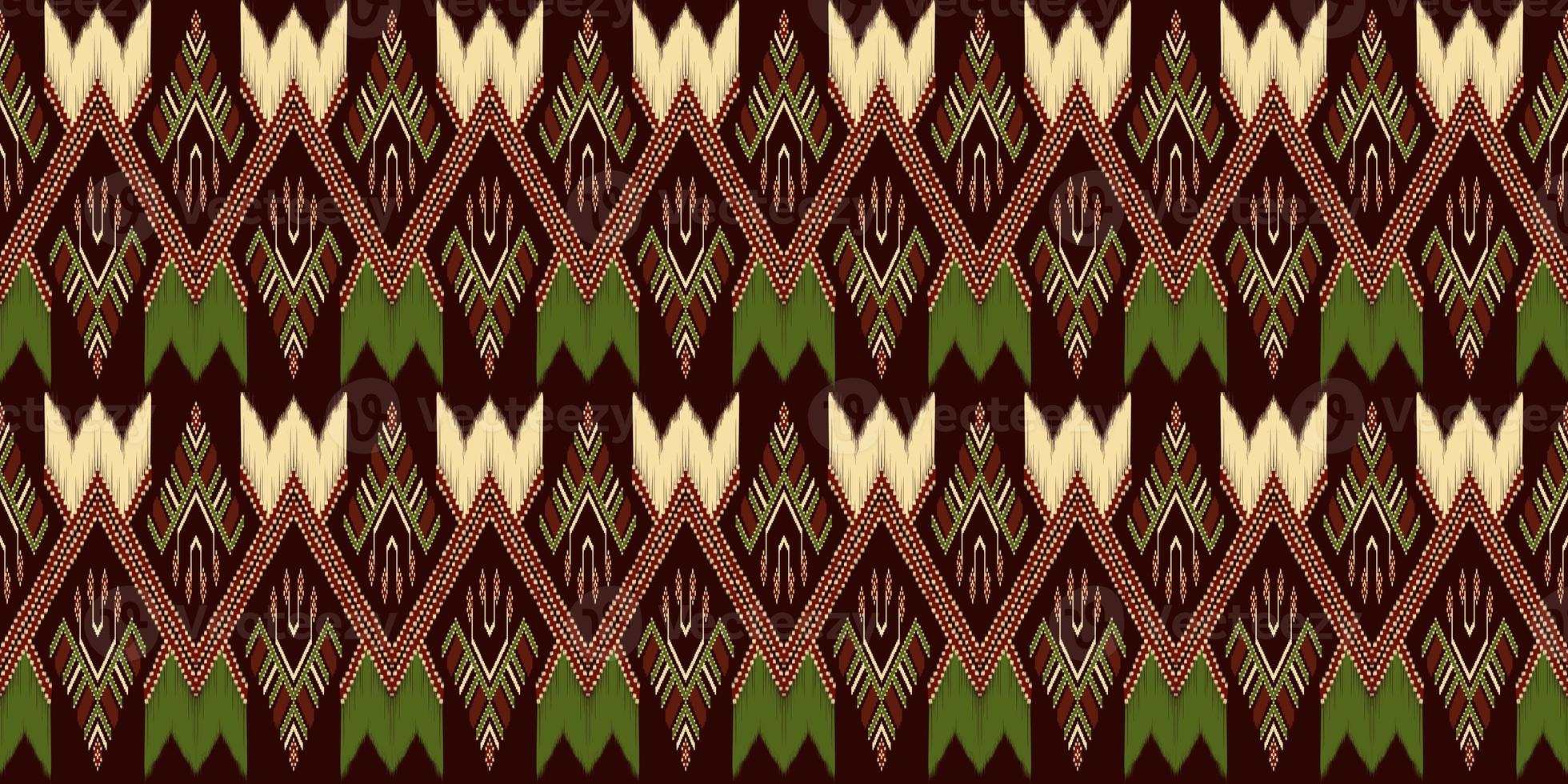 Beautiful colorful Thai knitted embroidery. geometric ethnic oriental pattern traditional on black background, Thai pattern culture, green stylem, clipping path include photo