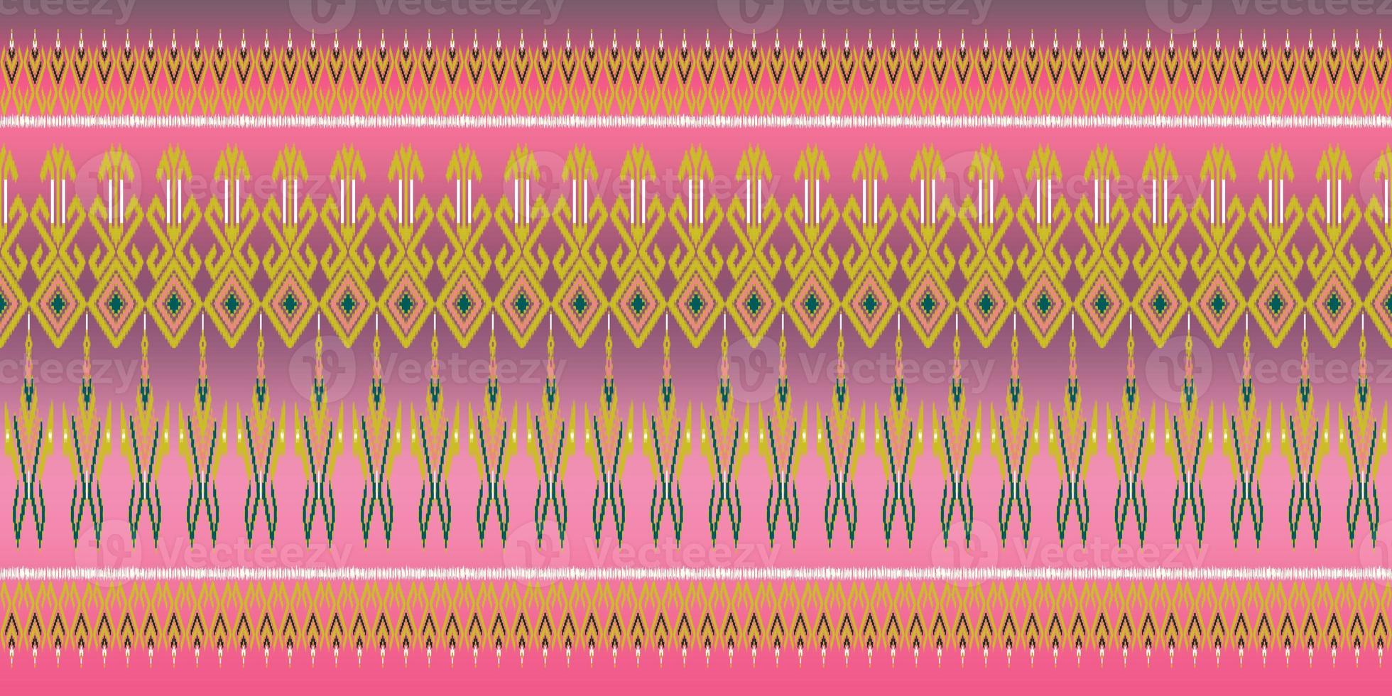 Beautiful colorful Thai knitted embroidery. geometric ethnic oriental pattern traditional on black background, Thai pattern culture, green stylem, clipping path include photo