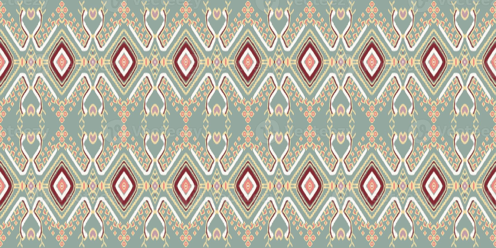 Beautiful colorful Thai knitted embroidery. geometric ethnic oriental pattern traditional on black background, Thai pattern culture, green stylem, clipping path include photo