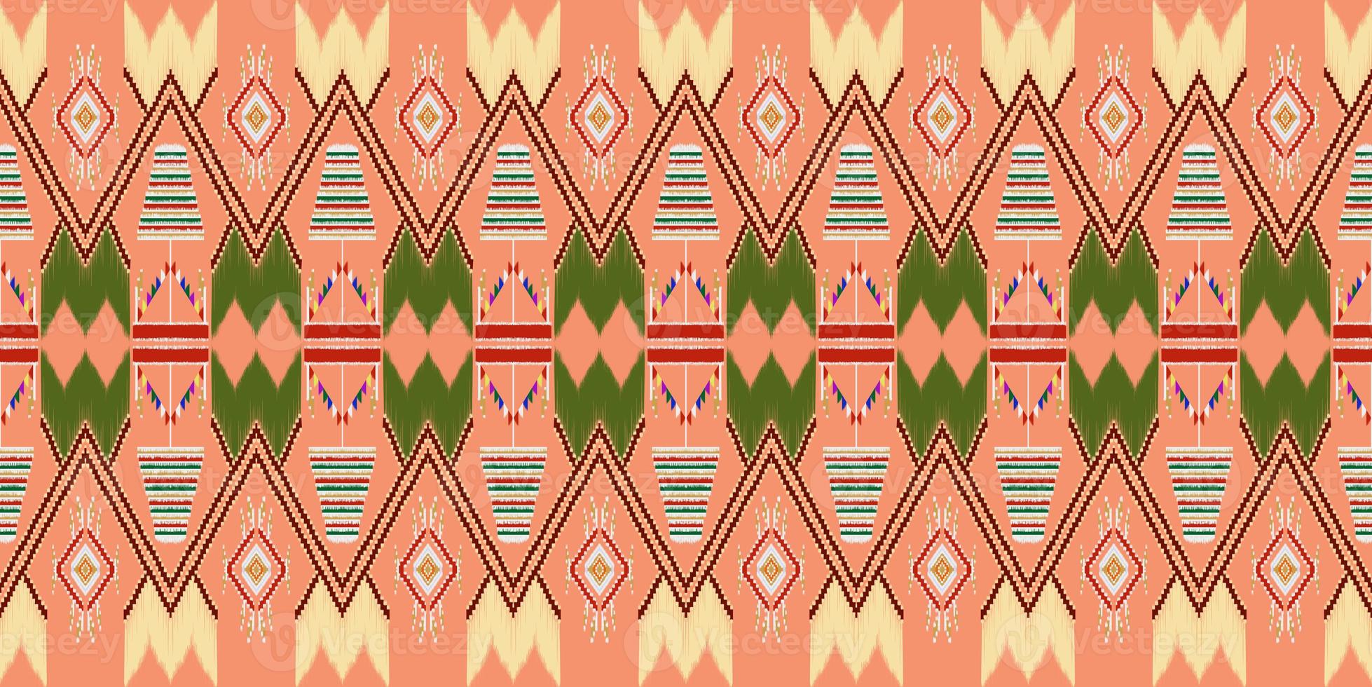 Beautiful colorful Thai knitted embroidery. geometric ethnic oriental pattern traditional on black background, Thai pattern culture, green stylem, clipping path include photo