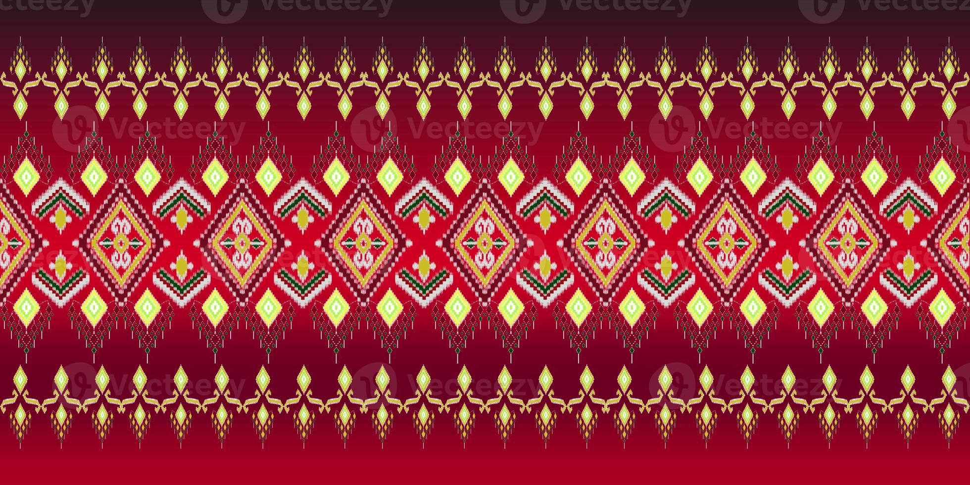 Beautiful colorful Thai knitted embroidery. geometric ethnic oriental pattern traditional on black background, Thai pattern culture, green stylem, clipping path include photo