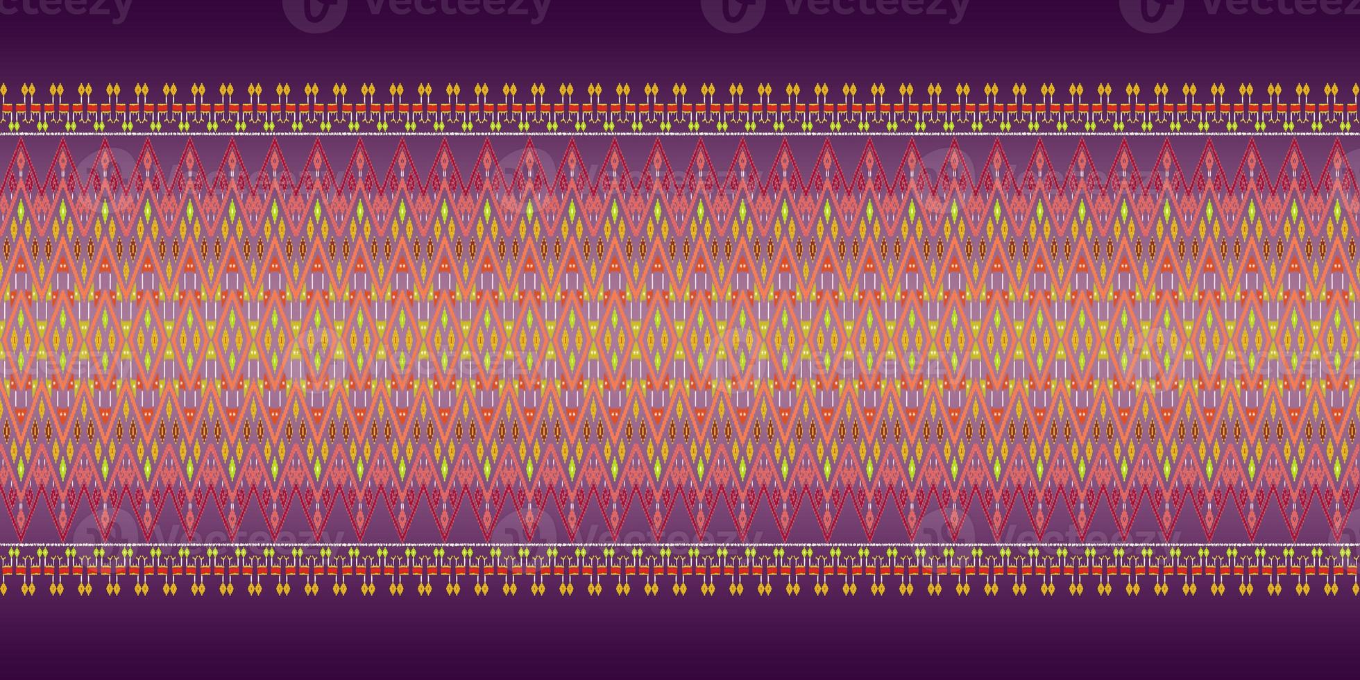 Beautiful colorful Thai knitted embroidery. geometric ethnic oriental pattern traditional on black background, Thai pattern culture, green stylem, clipping path include photo