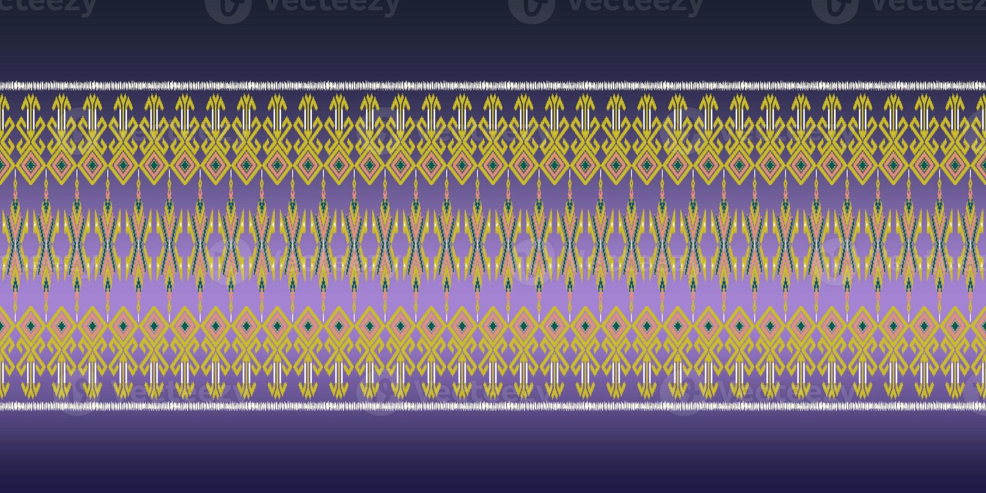 Beautiful colorful Thai knitted embroidery. geometric ethnic oriental pattern traditional on black background, Thai pattern culture, green stylem, clipping path include photo