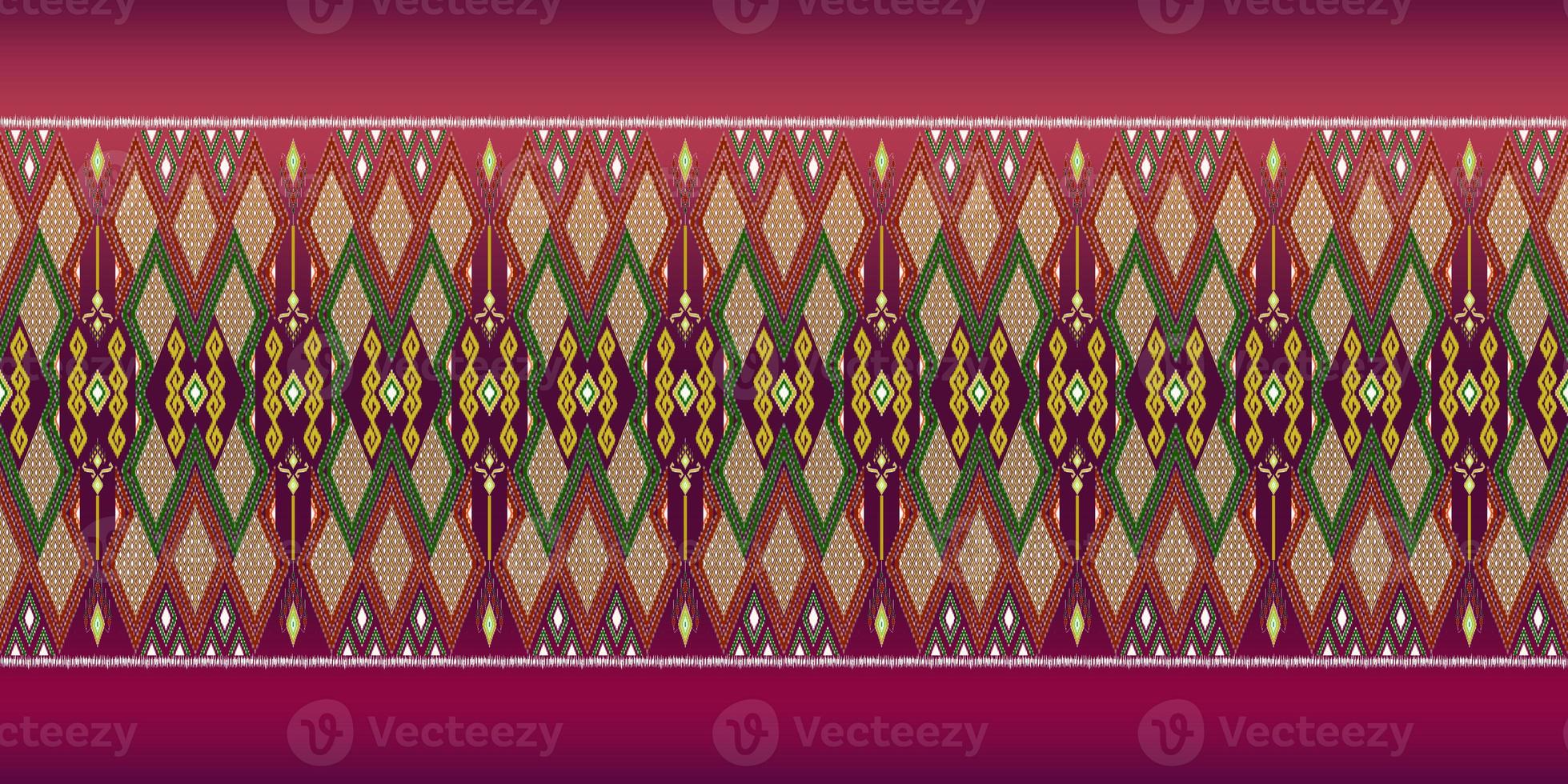 Beautiful colorful Thai knitted embroidery. geometric ethnic oriental pattern traditional on black background, Thai pattern culture, green stylem, clipping path include photo