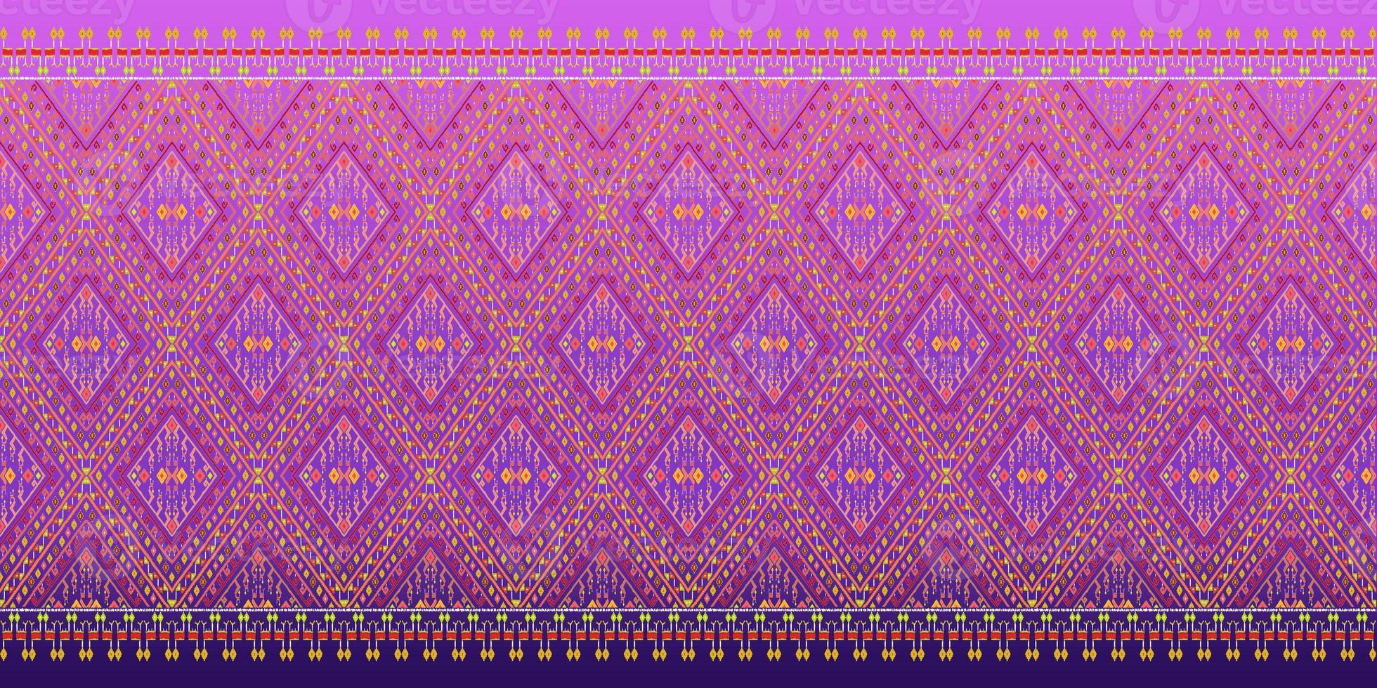 Beautiful colorful Thai knitted embroidery. geometric ethnic oriental pattern traditional on black background, Thai pattern culture, green stylem, clipping path include photo