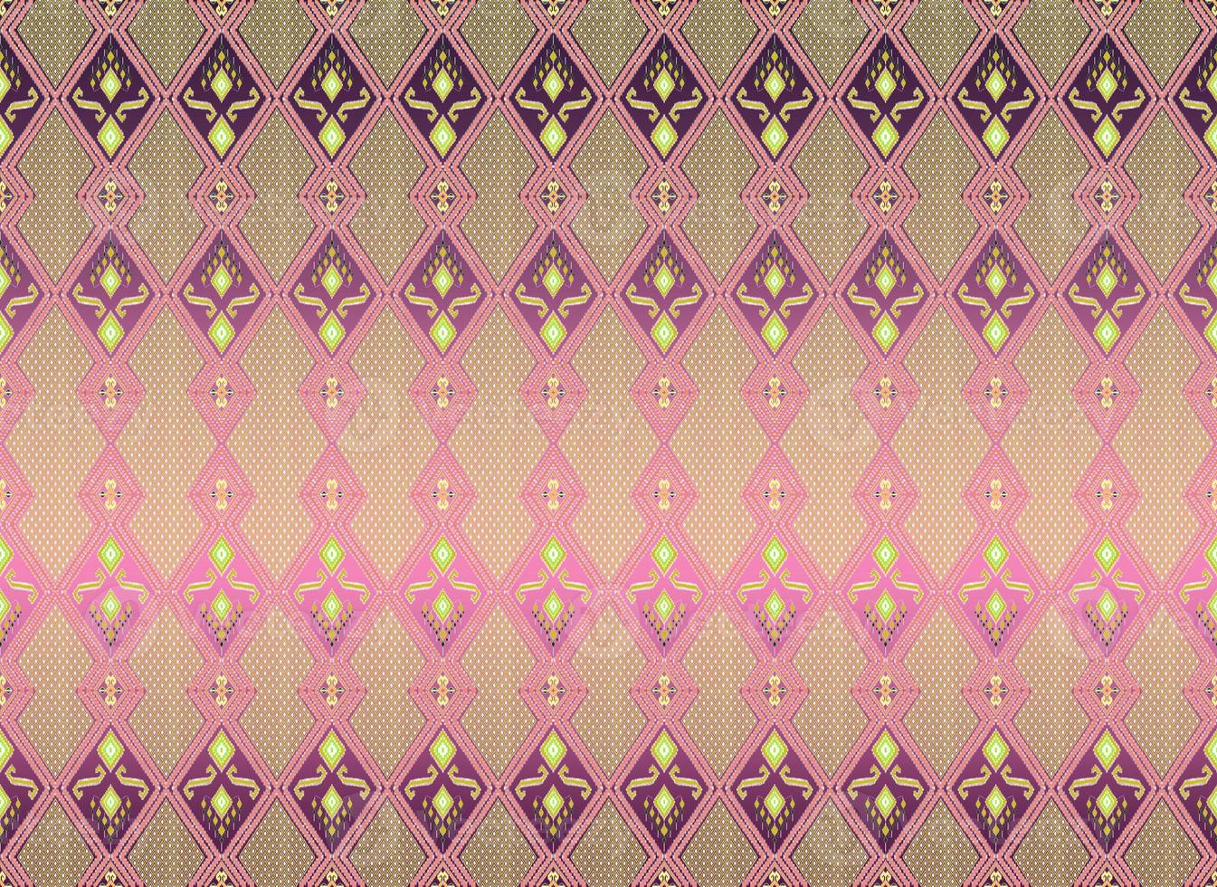 Beautiful colorful Thai knitted embroidery. geometric ethnic oriental pattern traditional on black background, Thai pattern culture, green stylem, clipping path include photo