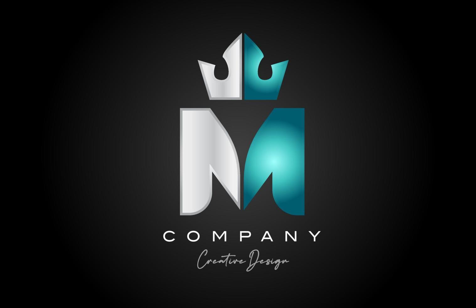 blue grey M alphabet letter logo icon design. Creative crown king template for business and company vector