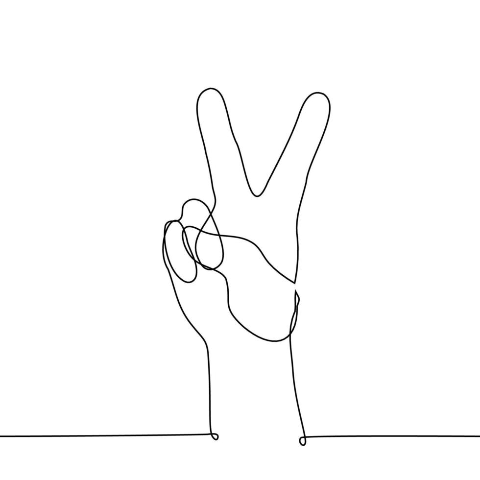 human hand with two fingers outstretched. one line drawing of a hand gesture with the sign peace or the Roman numeral five, or the meaning of the number two vector