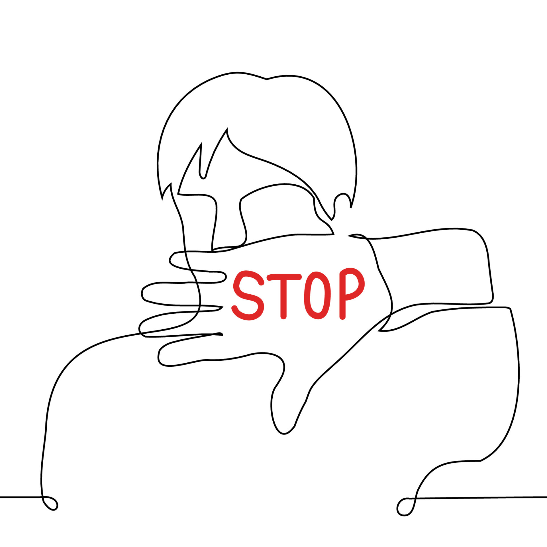 Man Shows The Inside Of The Palm With The Word STOP One Line Drawing man-shows-the-inside-of-the-palm-with-the-word-stop-one-line-drawing