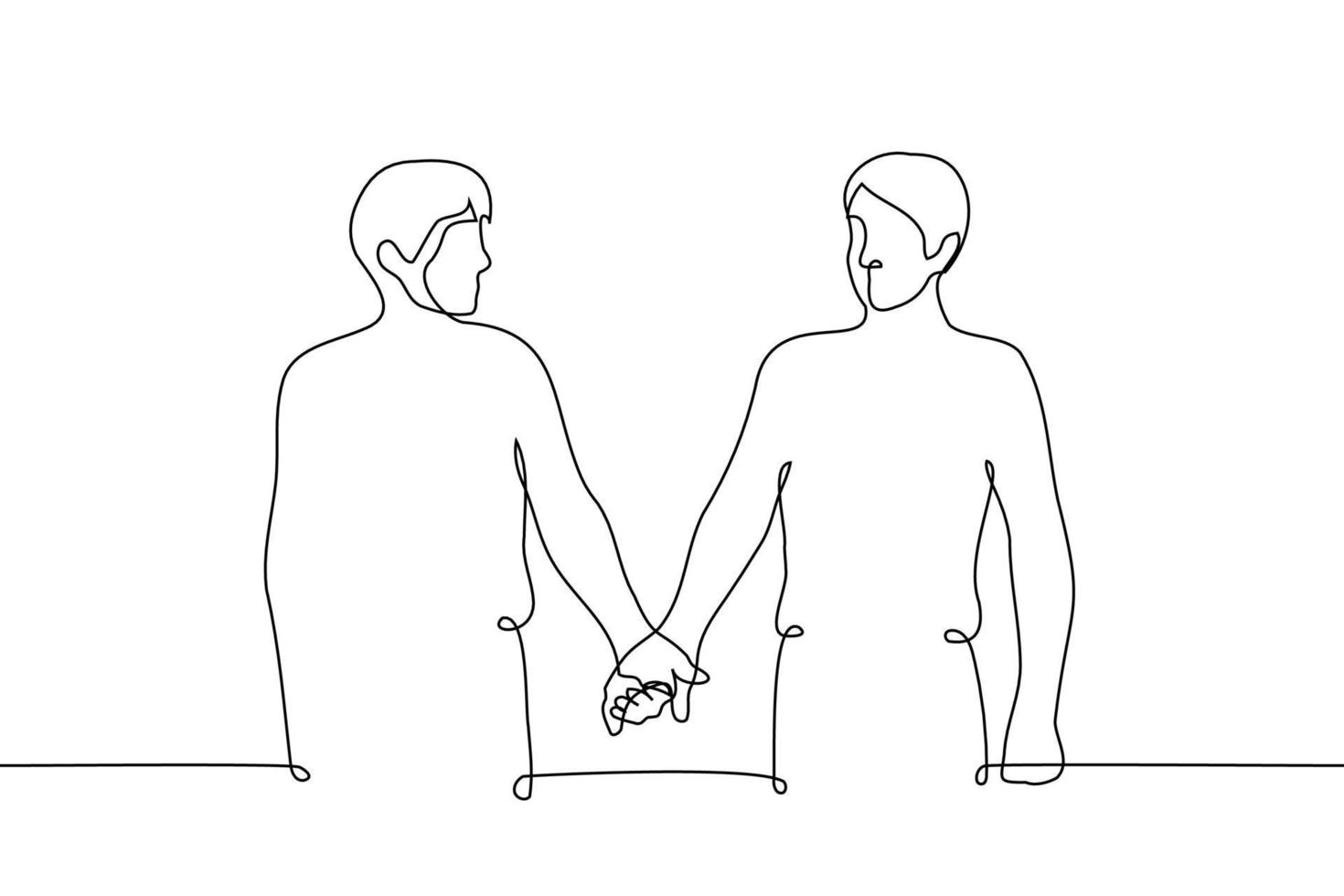 men holding hands - one line drawing vector. gay couple concept, lead someone vector