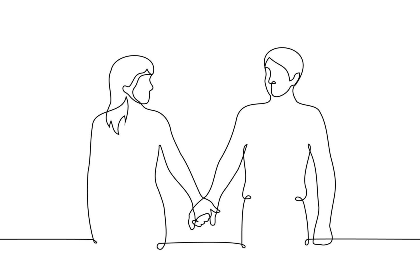 mujer participación del hombre mano - uno línea dibujo. concepto dominante mujer, mujer dirige, relación vector