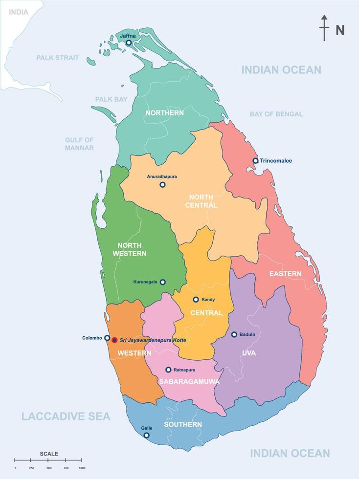 Detailed Map Of Sri Lanka With Surrounding Border vector