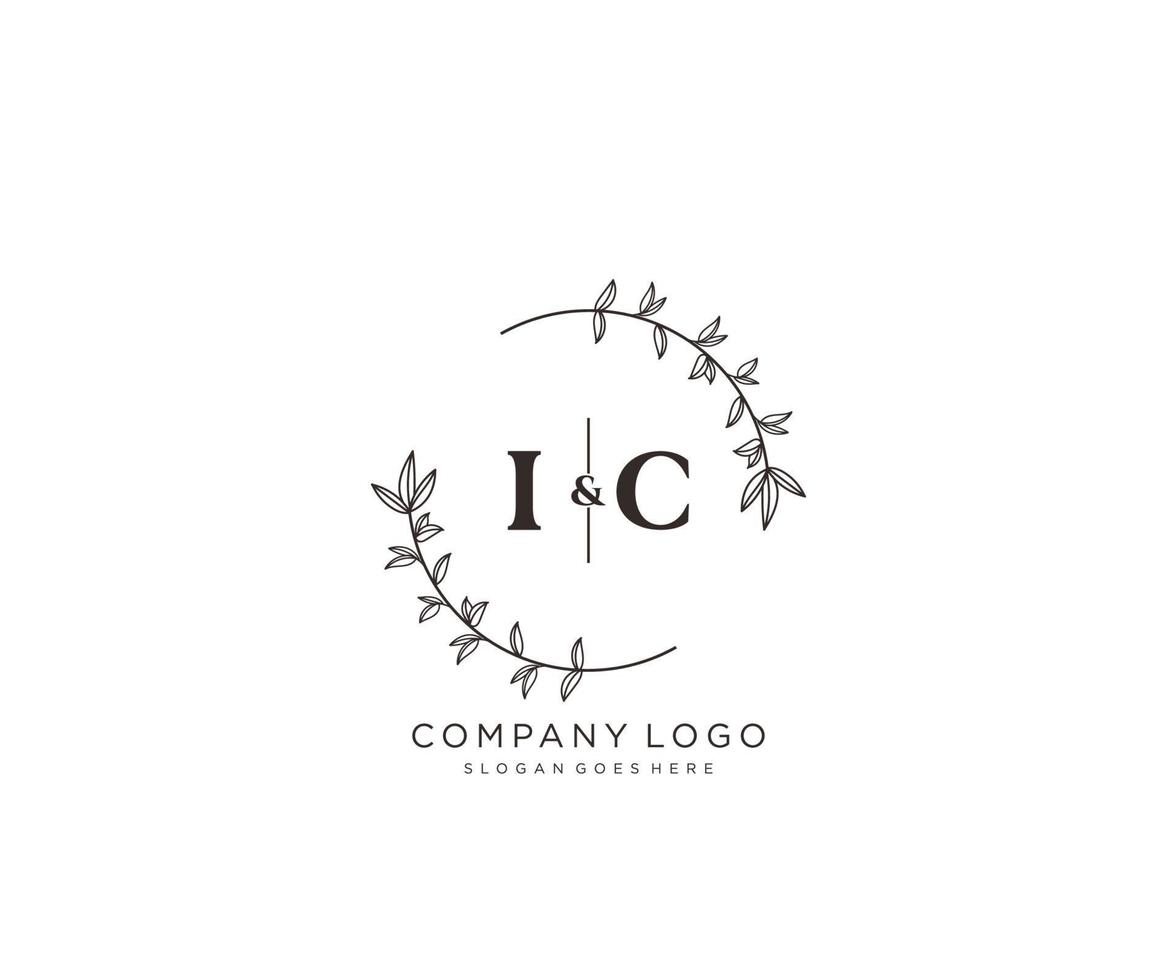 initial IC letters Beautiful floral feminine editable premade monoline logo suitable for spa salon skin hair beauty boutique and cosmetic company. vector