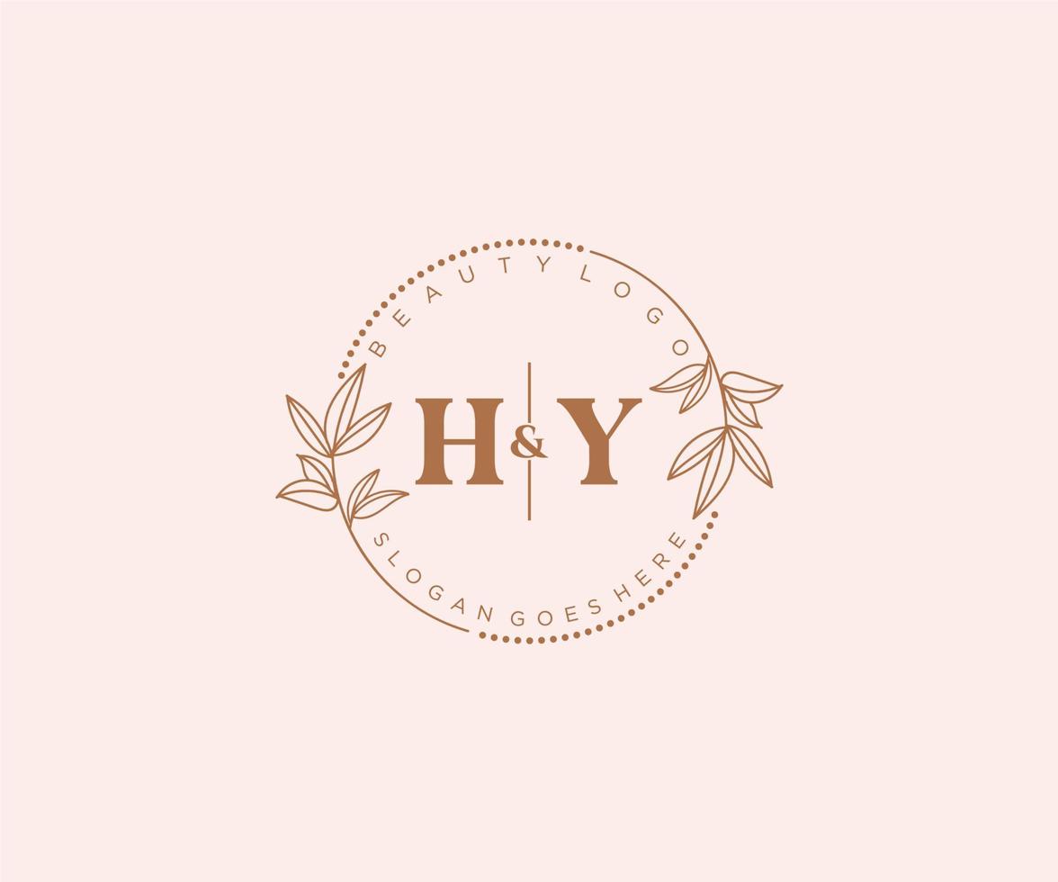 inicial hy letras hermosa floral femenino editable prefabricado monoline logo adecuado para spa salón piel pelo belleza boutique y cosmético compañía. vector