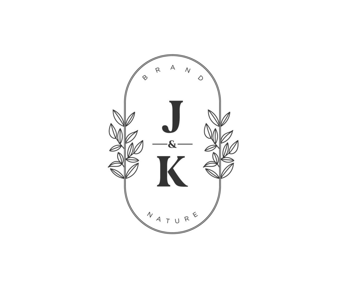 initial JK letters Beautiful floral feminine editable premade monoline logo suitable for spa salon skin hair beauty boutique and cosmetic company. vector