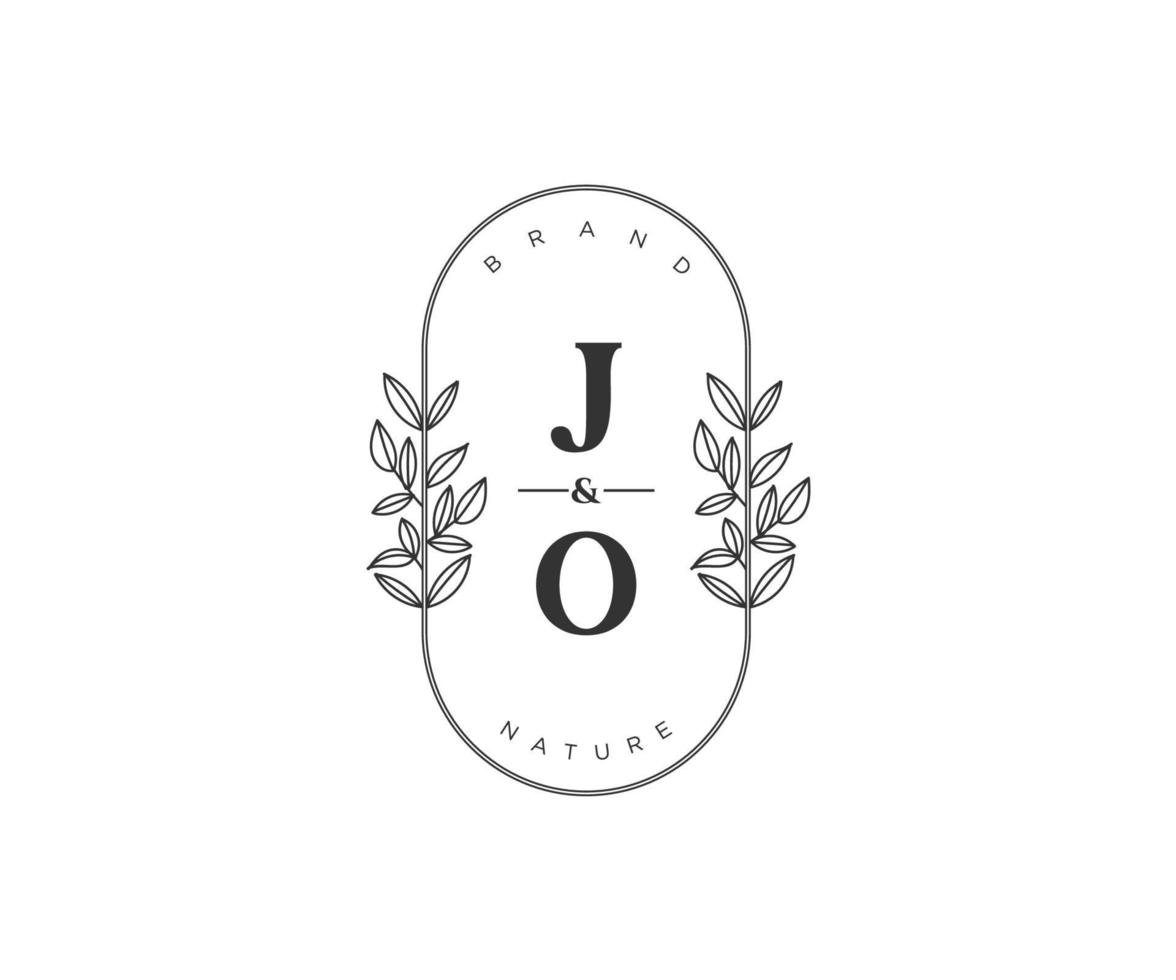 initial JO letters Beautiful floral feminine editable premade monoline logo suitable for spa salon skin hair beauty boutique and cosmetic company. vector
