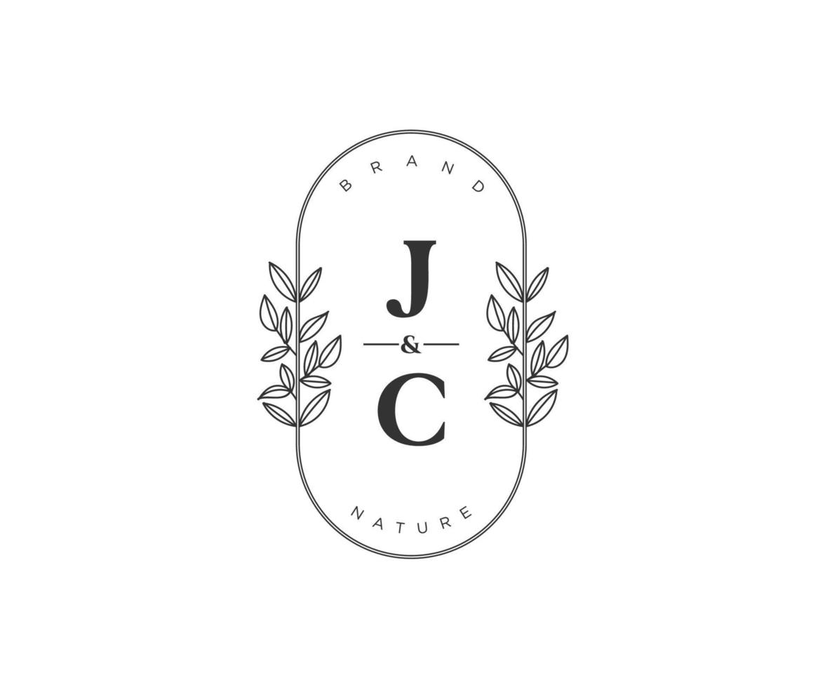 initial JC letters Beautiful floral feminine editable premade monoline logo suitable for spa salon skin hair beauty boutique and cosmetic company. vector