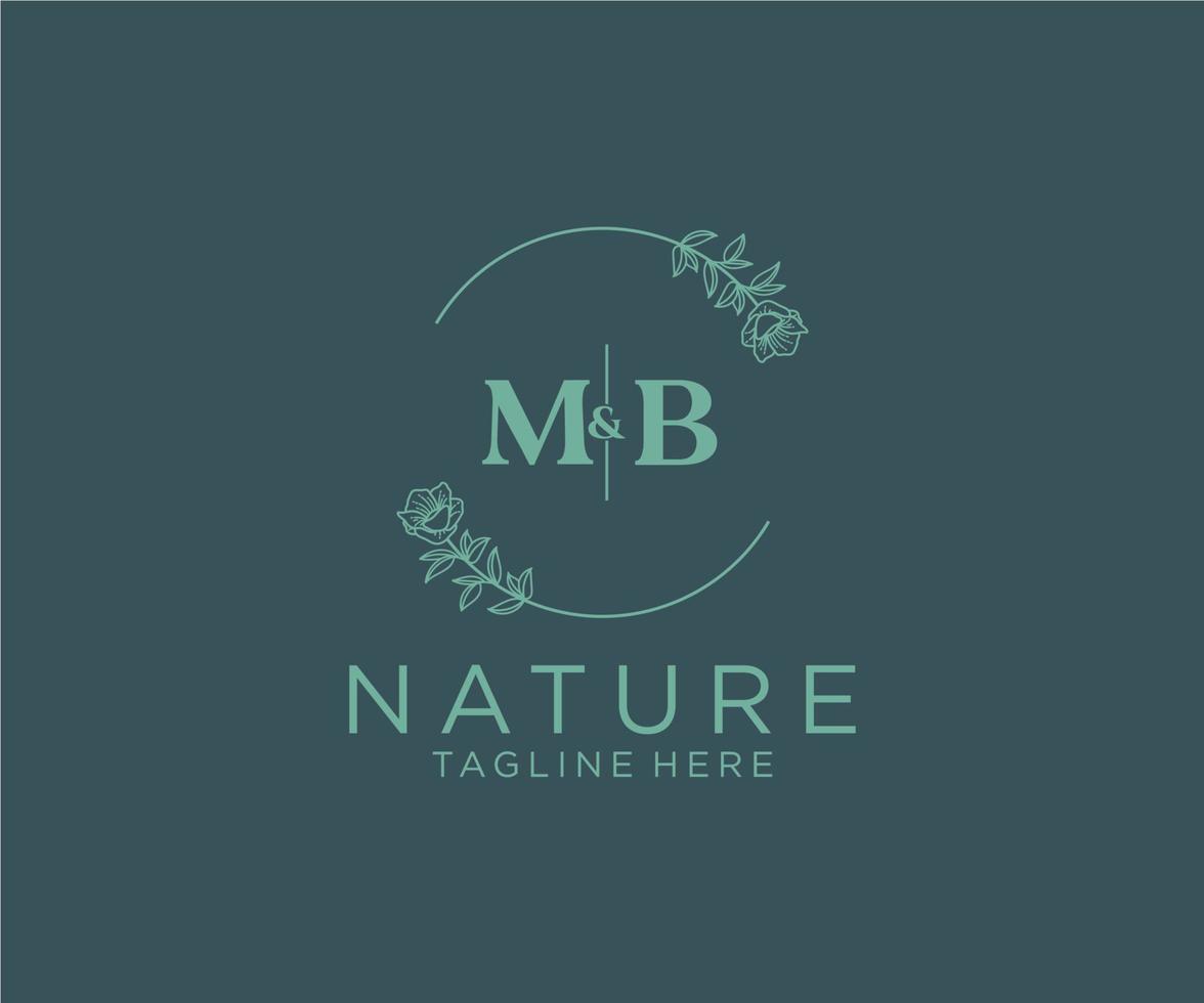 initial MB letters Botanical feminine logo template floral, editable premade monoline logo suitable, Luxury feminine wedding branding, corporate. vector