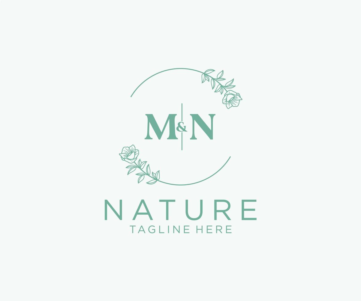 initial MN letters Botanical feminine logo template floral, editable premade monoline logo suitable, Luxury feminine wedding branding, corporate. vector