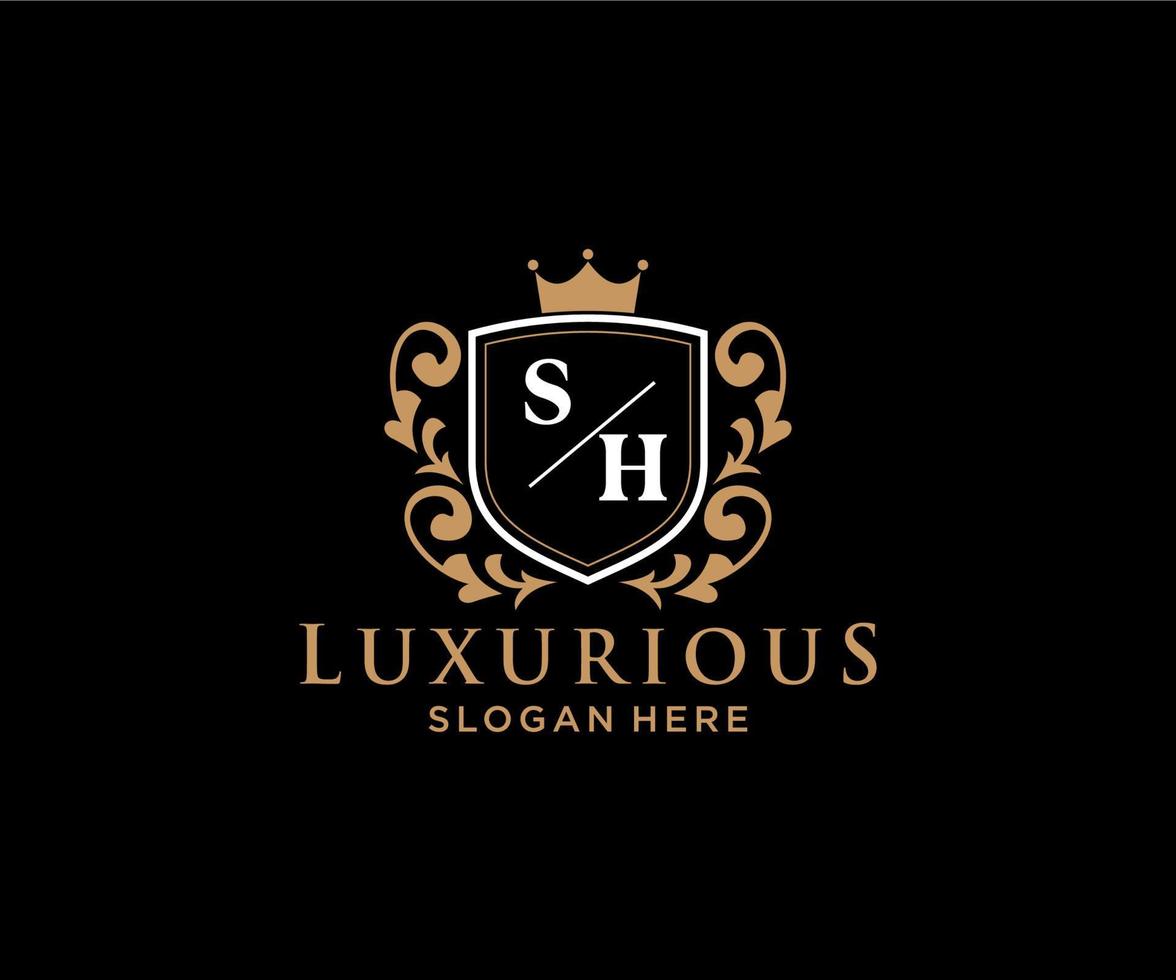 Initial SH Letter Royal Luxury Logo template in vector art for Restaurant, Royalty, Boutique, Cafe, Hotel, Heraldic, Jewelry, Fashion and other vector illustration.