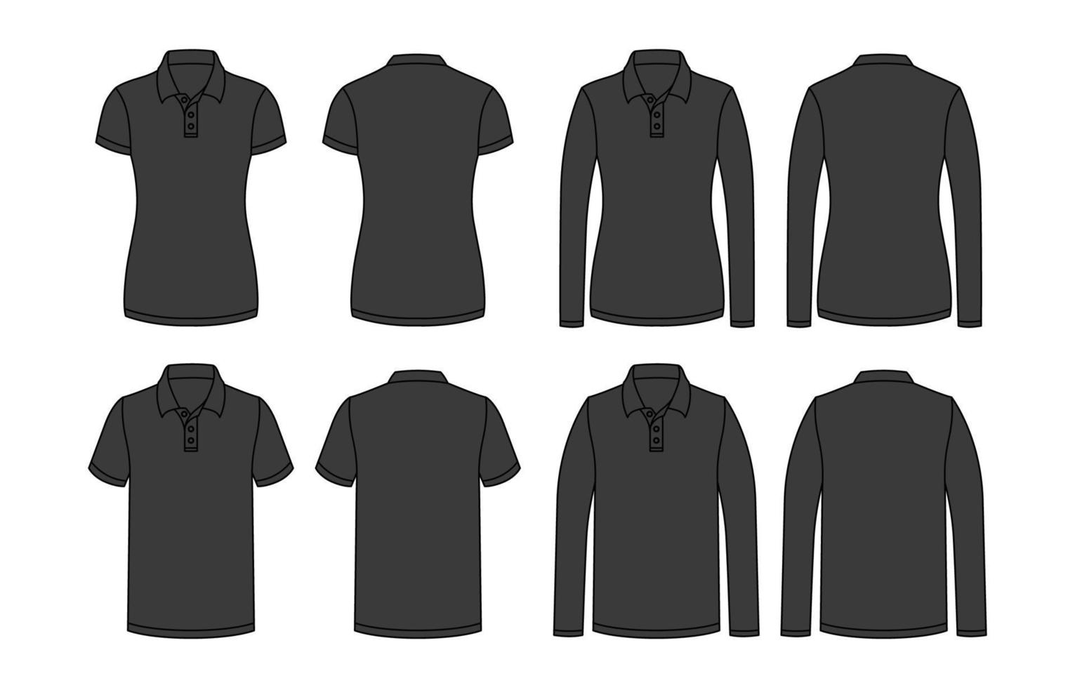 Black Outline Polo Mock Up vector