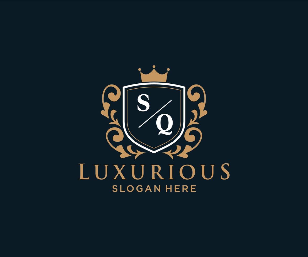 Initial SQ Letter Royal Luxury Logo template in vector art for Restaurant, Royalty, Boutique, Cafe, Hotel, Heraldic, Jewelry, Fashion and other vector illustration.