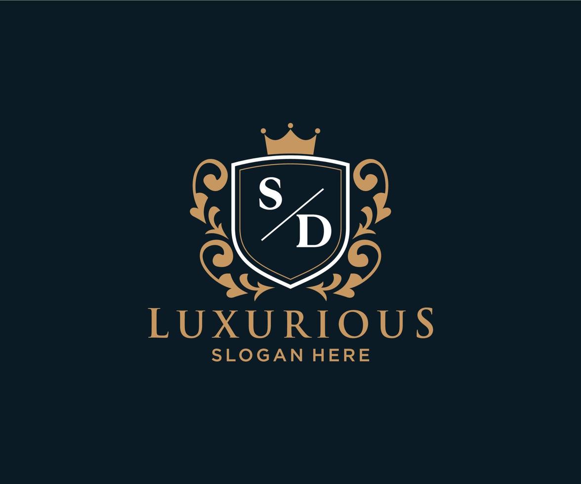 Initial SD Letter Royal Luxury Logo template in vector art for Restaurant, Royalty, Boutique, Cafe, Hotel, Heraldic, Jewelry, Fashion and other vector illustration.