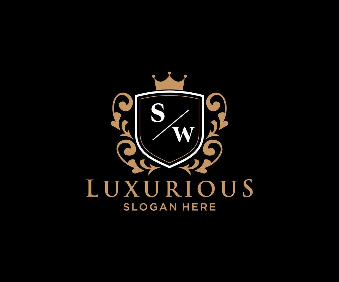 Initial SW Letter Royal Luxury Logo template in vector art for Restaurant, Royalty, Boutique, Cafe, Hotel, Heraldic, Jewelry, Fashion and other vector illustration.