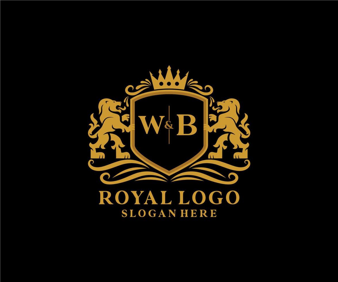 Initial WB Letter Lion Royal Luxury Logo template in vector art for Restaurant, Royalty, Boutique, Cafe, Hotel, Heraldic, Jewelry, Fashion and other vector illustration.