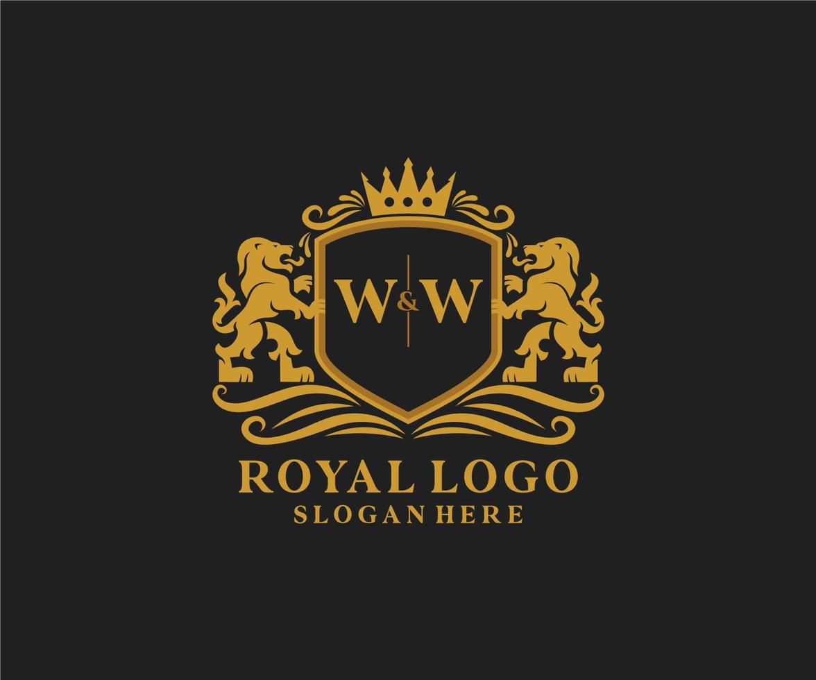 Initial WW Letter Lion Royal Luxury Logo template in vector art for Restaurant, Royalty, Boutique, Cafe, Hotel, Heraldic, Jewelry, Fashion and other vector illustration.