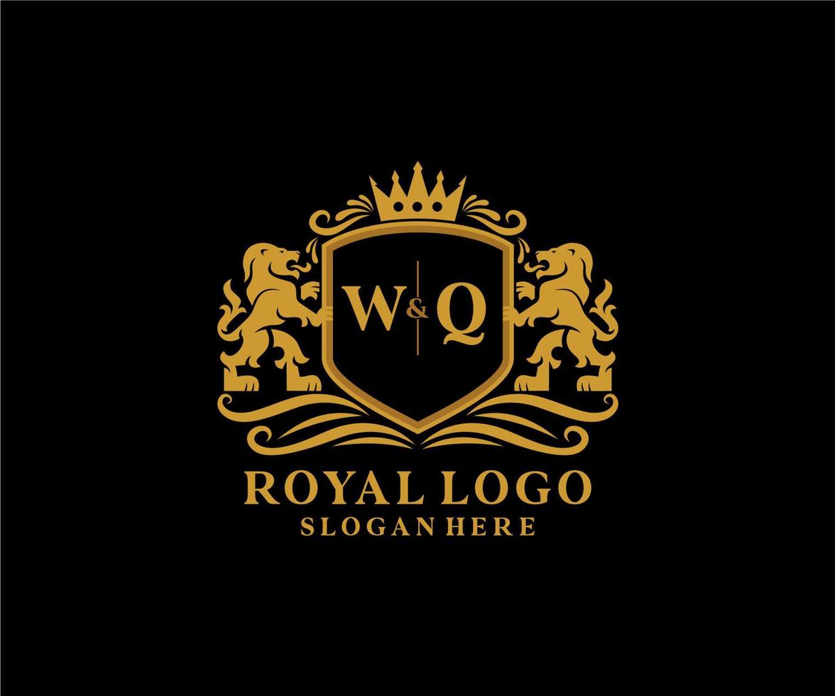 plantilla de logotipo de lujo real de león de letra wq inicial en arte vectorial para restaurante, realeza, boutique, cafetería, hotel, heráldica, joyería, moda y otras ilustraciones vectoriales. vector