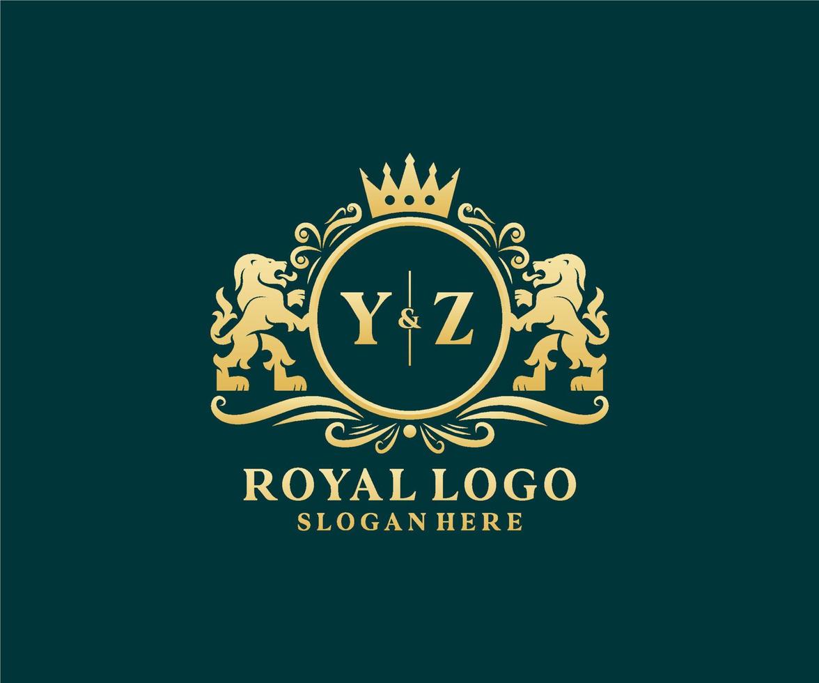 Initial YZ Letter Lion Royal Luxury Logo template in vector art for Restaurant, Royalty, Boutique, Cafe, Hotel, Heraldic, Jewelry, Fashion and other vector illustration.