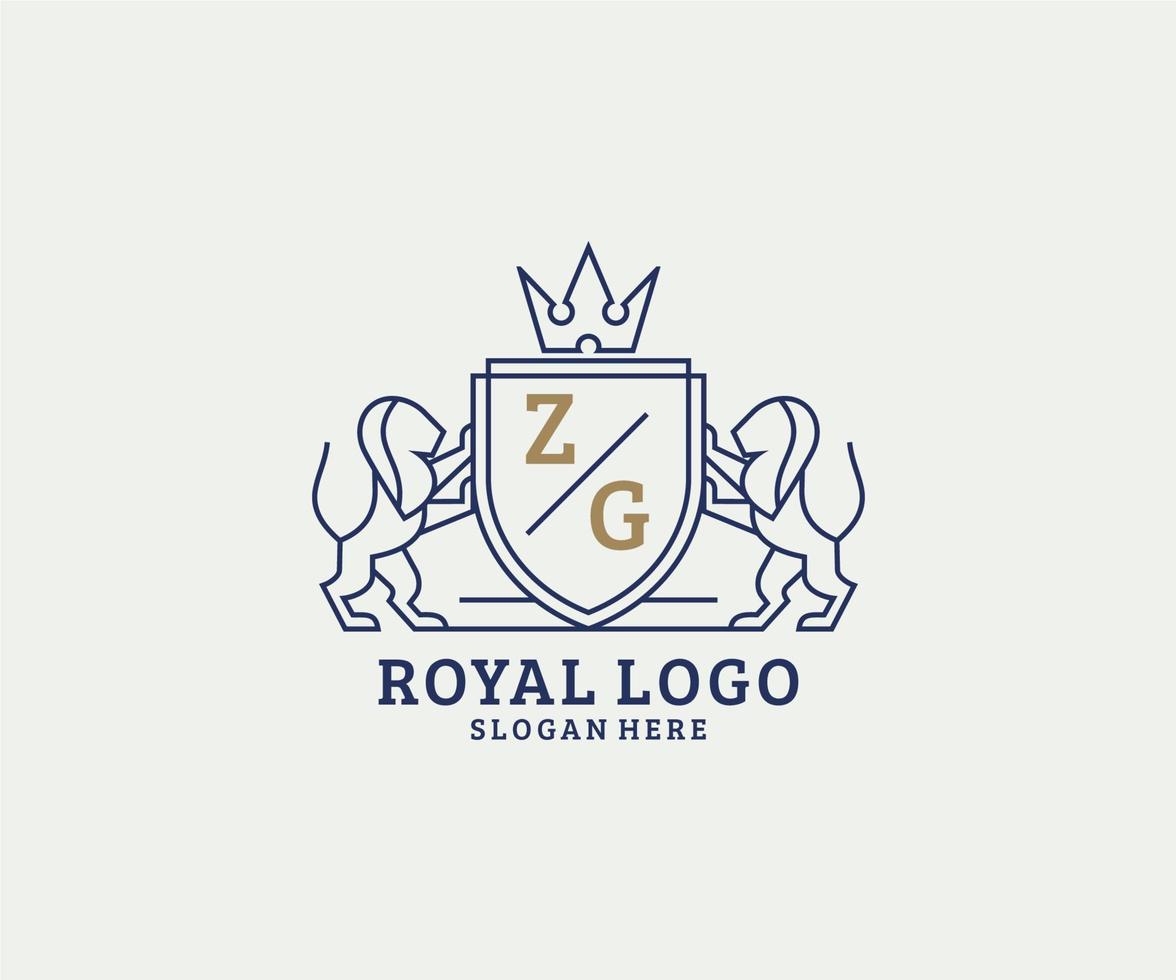 Initial ZG Letter Lion Royal Luxury Logo template in vector art for Restaurant, Royalty, Boutique, Cafe, Hotel, Heraldic, Jewelry, Fashion and other vector illustration.