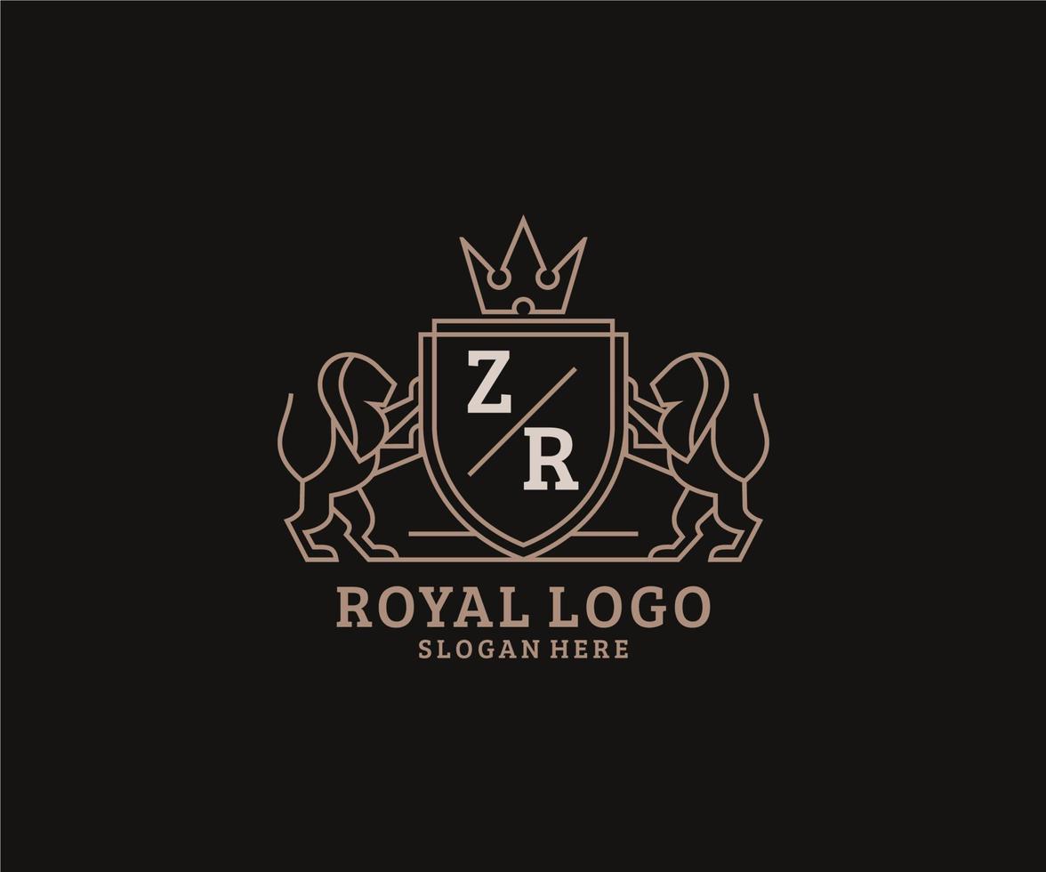 Initial ZR Letter Lion Royal Luxury Logo template in vector art for Restaurant, Royalty, Boutique, Cafe, Hotel, Heraldic, Jewelry, Fashion and other vector illustration.