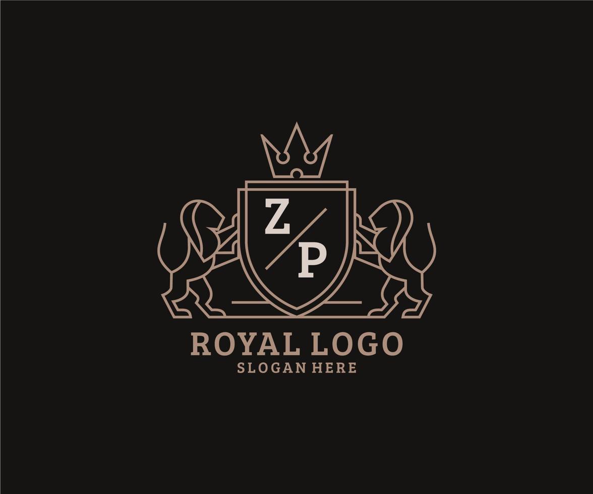 Initial ZP Letter Lion Royal Luxury Logo template in vector art for Restaurant, Royalty, Boutique, Cafe, Hotel, Heraldic, Jewelry, Fashion and other vector illustration.