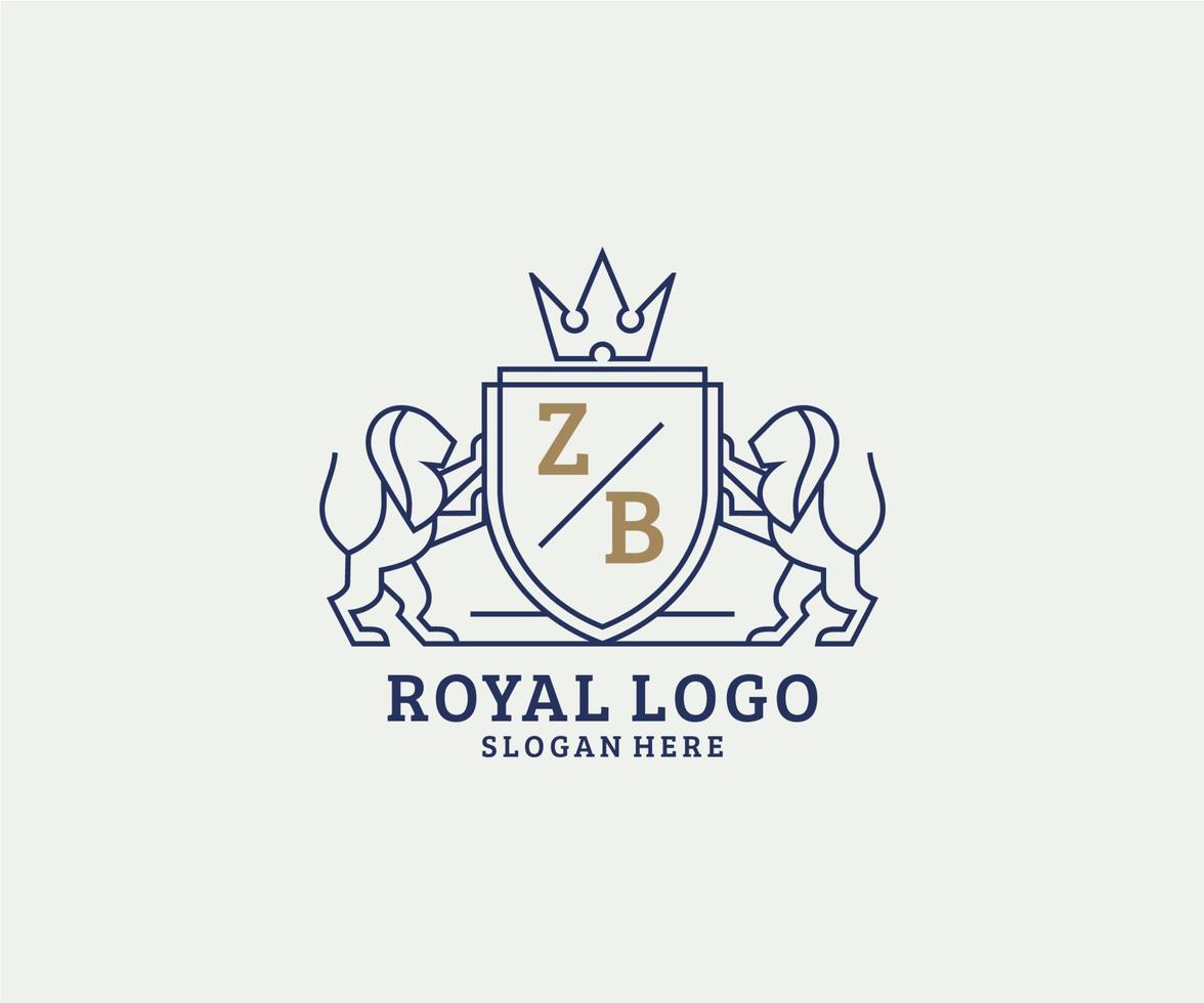 Initial ZB Letter Lion Royal Luxury Logo template in vector art for Restaurant, Royalty, Boutique, Cafe, Hotel, Heraldic, Jewelry, Fashion and other vector illustration.