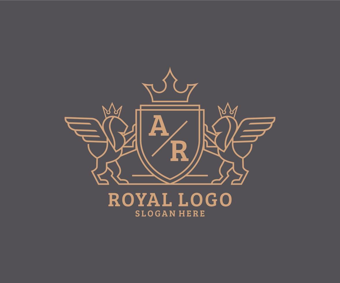 Initial AR Letter Lion Royal Luxury Heraldic,Crest Logo template in vector art for Restaurant, Royalty, Boutique, Cafe, Hotel, Heraldic, Jewelry, Fashion and other vector illustration.