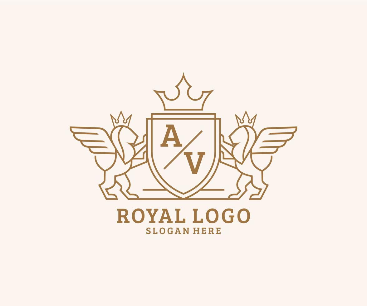 Initial AV Letter Lion Royal Luxury Heraldic,Crest Logo template in vector art for Restaurant, Royalty, Boutique, Cafe, Hotel, Heraldic, Jewelry, Fashion and other vector illustration.