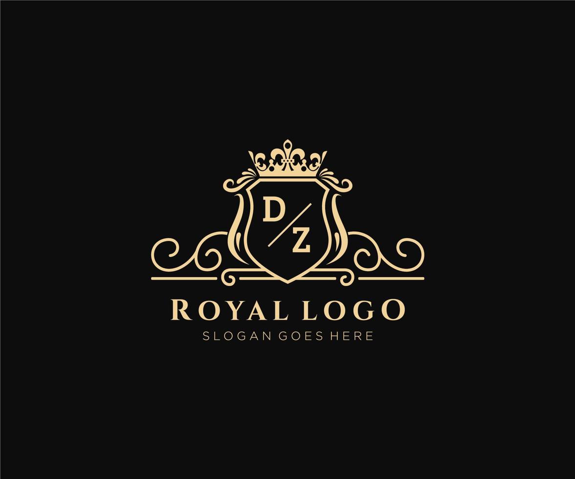 Initial DZ Letter Luxurious Brand Logo Template, for Restaurant, Royalty, Boutique, Cafe, Hotel, Heraldic, Jewelry, Fashion and other vector illustration.