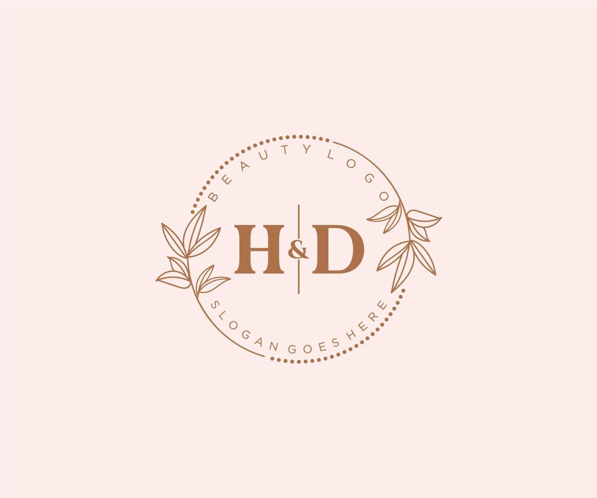 initial HD letters Beautiful floral feminine editable premade monoline logo suitable for spa salon skin hair beauty boutique and cosmetic company. vector