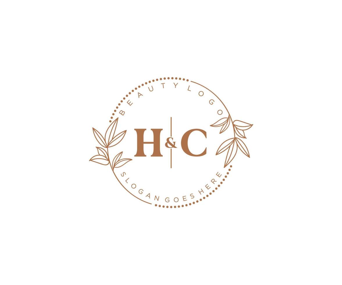 initial HC letters Beautiful floral feminine editable premade monoline logo suitable for spa salon skin hair beauty boutique and cosmetic company. vector