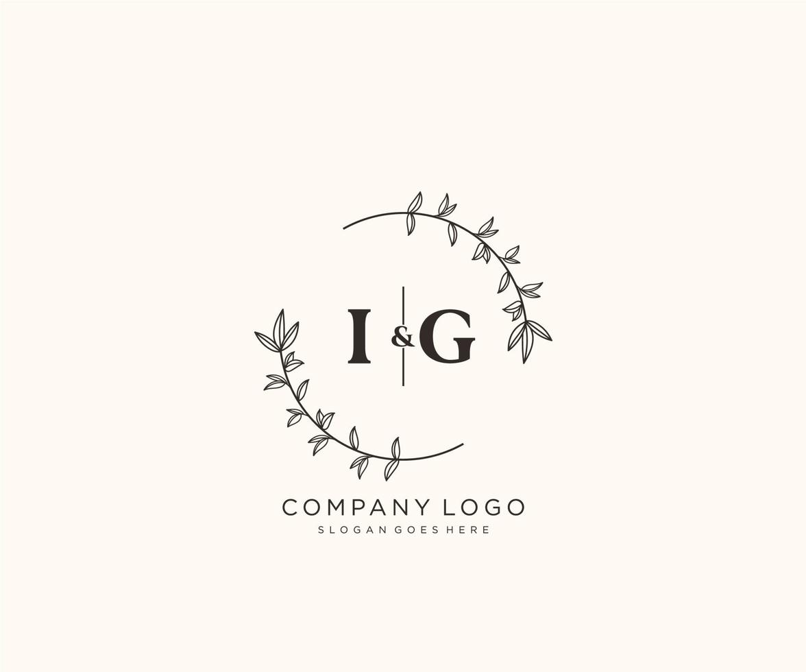 initial IG letters Beautiful floral feminine editable premade monoline logo suitable for spa salon skin hair beauty boutique and cosmetic company. vector