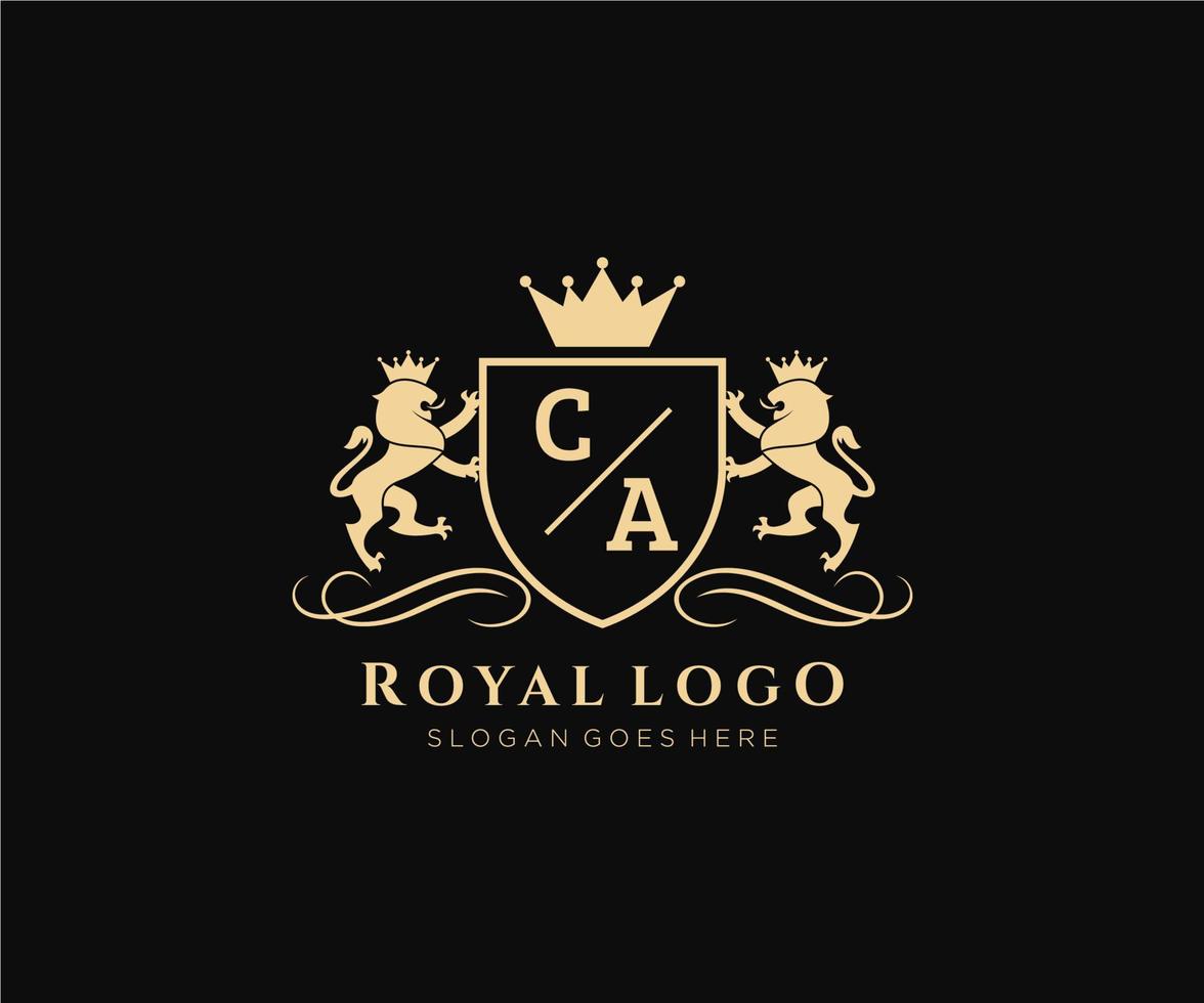 Initial CA Letter Lion Royal Luxury Heraldic,Crest Logo template in vector art for Restaurant, Royalty, Boutique, Cafe, Hotel, Heraldic, Jewelry, Fashion and other vector illustration.
