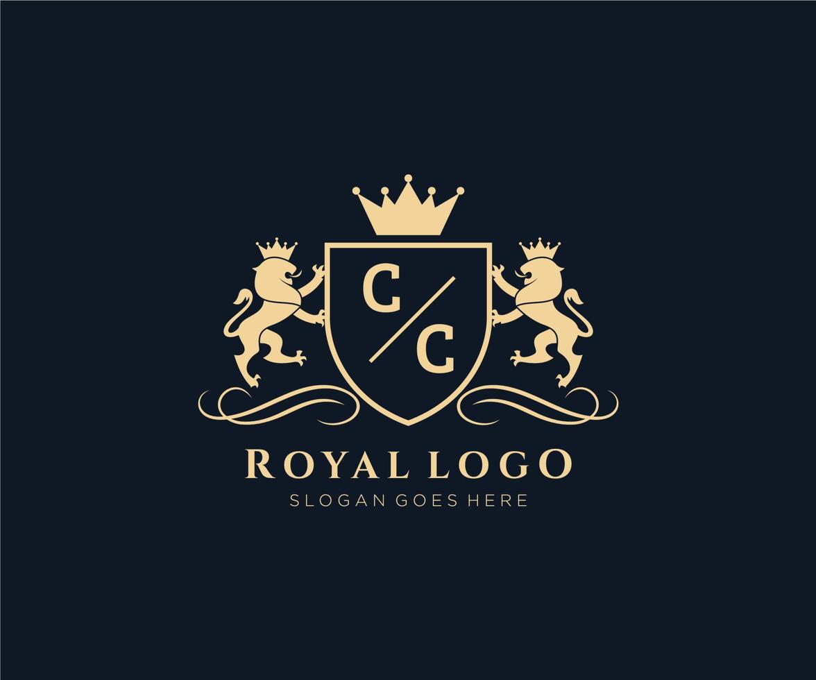 inicial cc letra león real lujo heráldica,cresta logo modelo en vector Arte para restaurante, realeza, boutique, cafetería, hotel, heráldico, joyas, Moda y otro vector ilustración.