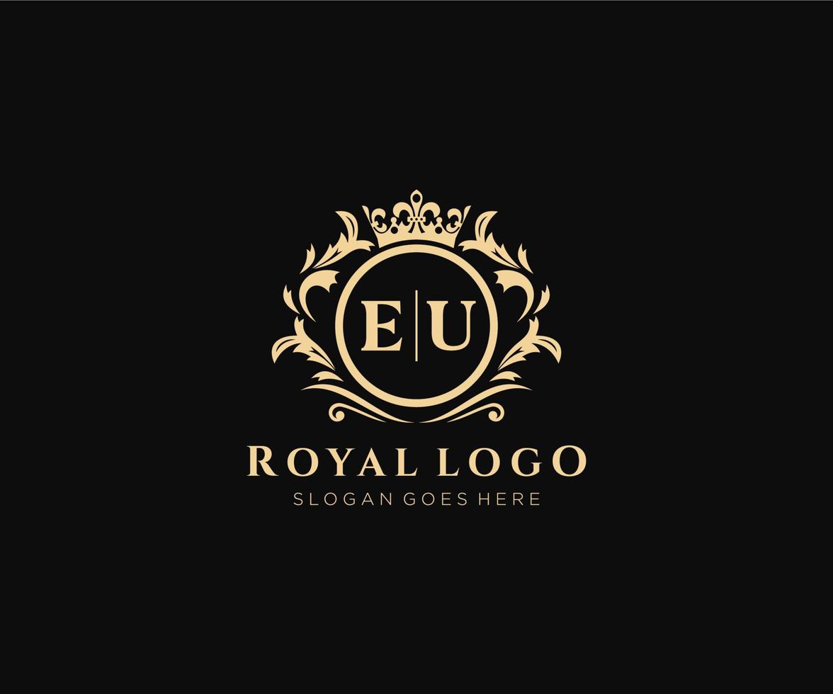 Initial EU Letter Luxurious Brand Logo Template, for Restaurant, Royalty, Boutique, Cafe, Hotel, Heraldic, Jewelry, Fashion and other vector illustration.