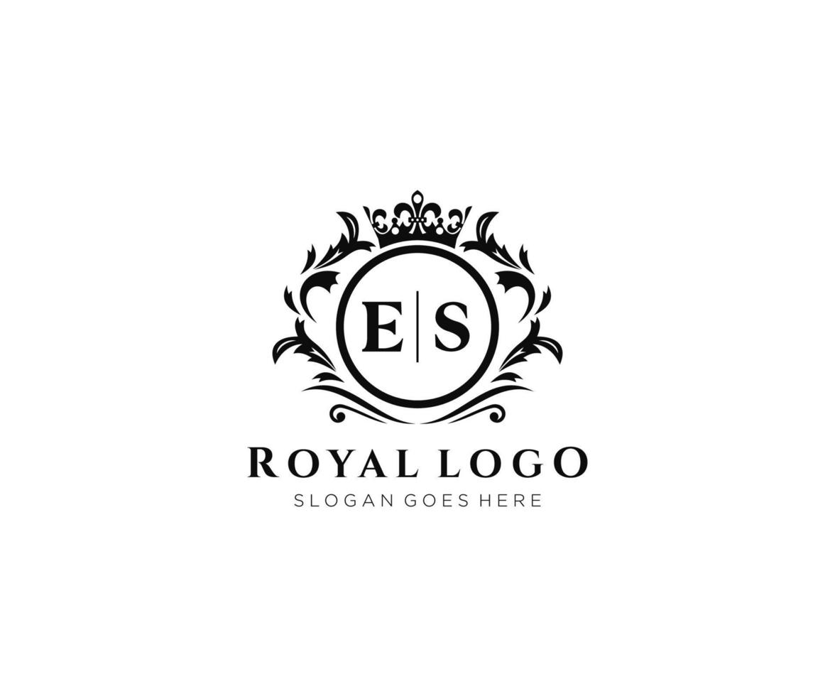 Initial ES Letter Luxurious Brand Logo Template, for Restaurant, Royalty, Boutique, Cafe, Hotel, Heraldic, Jewelry, Fashion and other vector illustration.