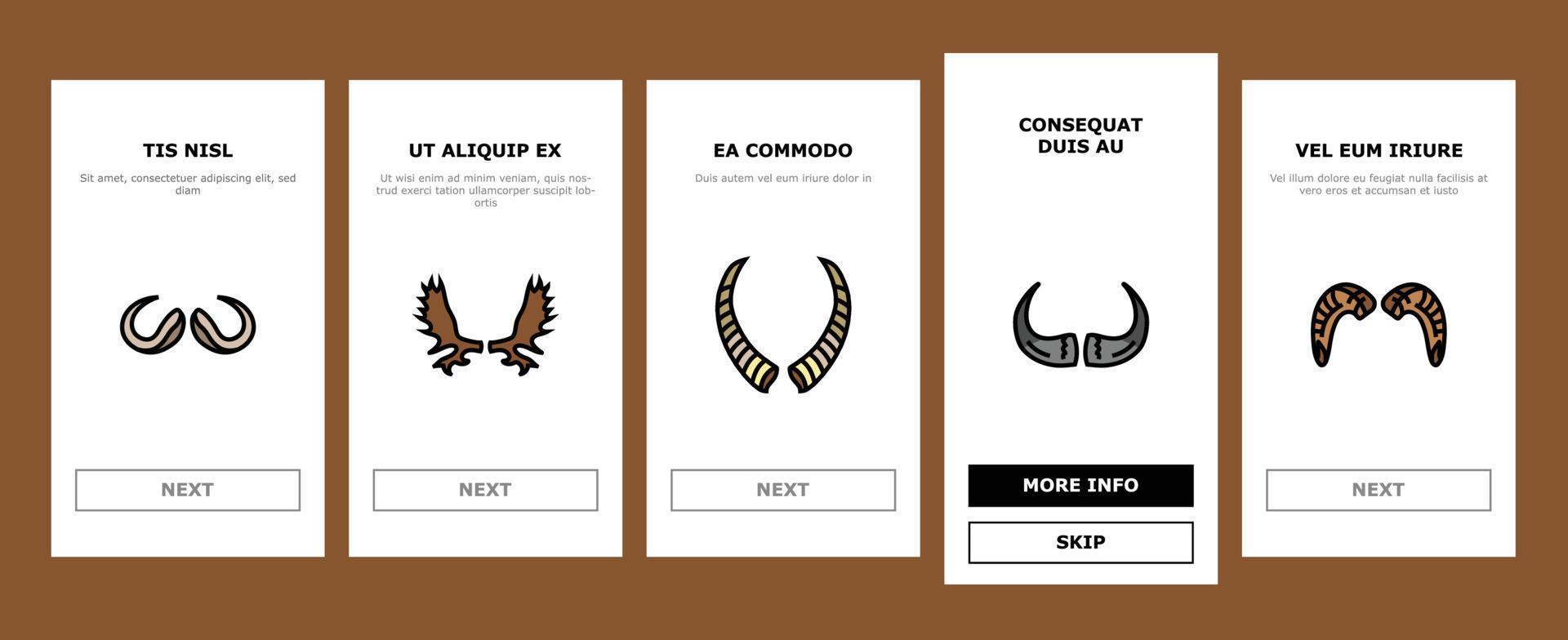 horn animal wildlife nature onboarding icons set vector